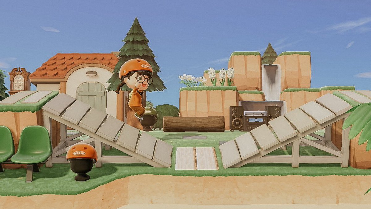 glasshalfgolden's tweet photo. Cottagecore? More like hardcore with my new skate ramp. 
#ACNH #AnimalCrossing https://t.co/kRV4531NsZ