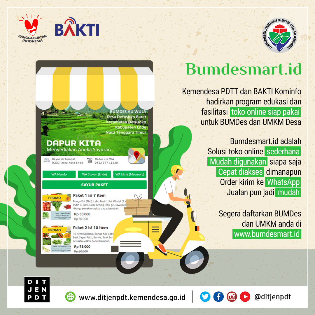 Ditjen_PPDT's tweet photo. @KemenDesa dan @BAKTIKominfo hadirkan program edukasi dan fasilitasi toko online siap pakai untuk BUMDes dan UMKM Desa.
Segera daftarkan BUMDes dan UMKM Desa anda di https://t.co/D2EklcTJjF
#BUMDesGoDigital #UMKMGoDigital https://t.co/dkE31OouAB