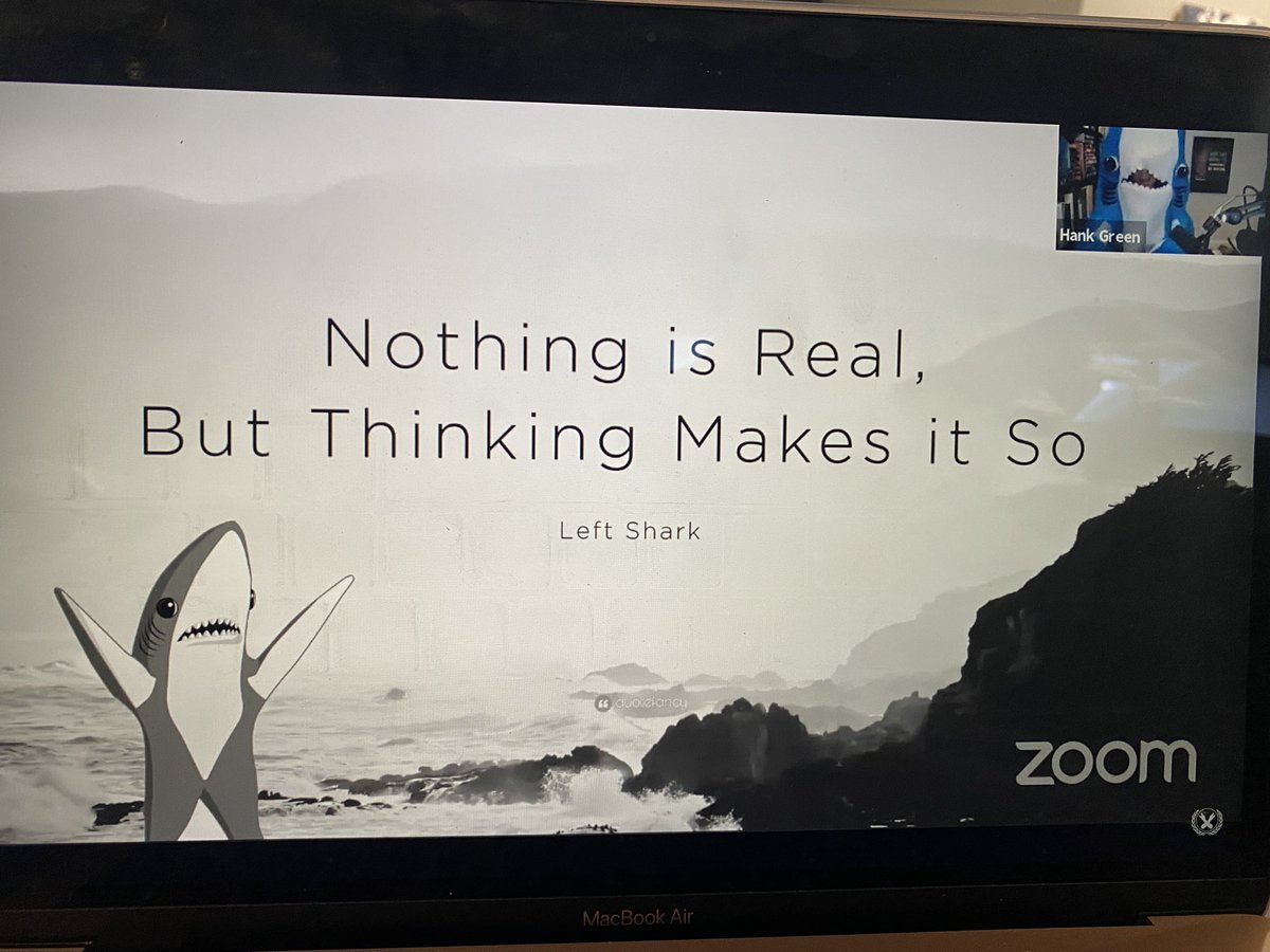 SpidrJessie's tweet photo. Attended a lot of webinars during quarantine but this one is def dropping the most wisdom. Thanks @hankgreen #nothingexists https://t.co/1fiaodPE2C