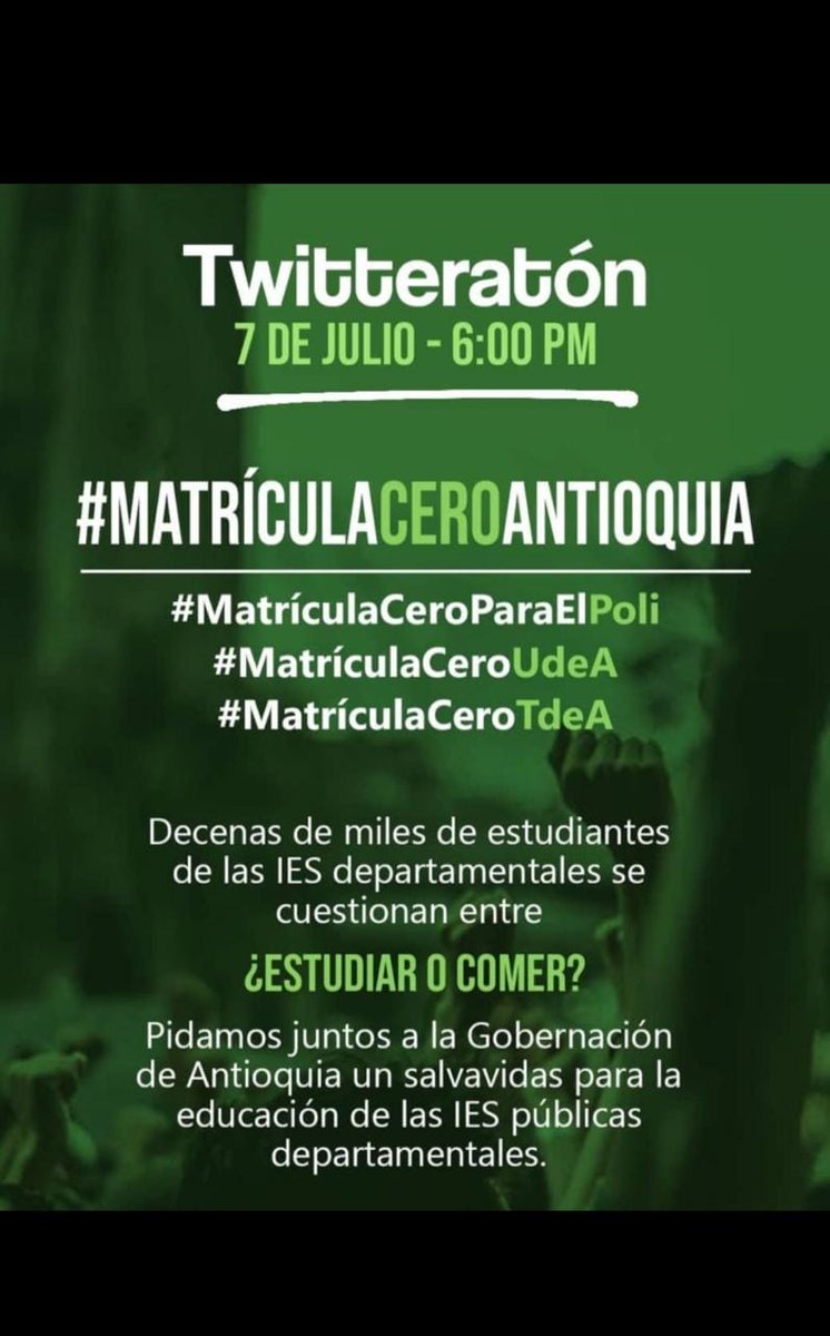 Que la pandemia no nos quite la posibilidad de transformar el país con la educación. #MatriculaCeroAntioquia