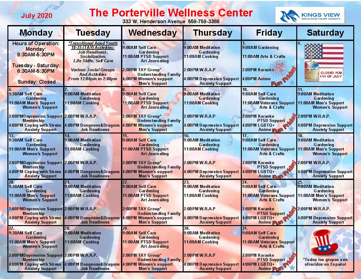 PCollegePirates's tweet photo. A friendly reminder: the Porterville Wellness Center has some fantastic activities and events this summer. View the schedule below for details on their July events. #StayHealthyPC #PCStudentSuccess https://t.co/mzLHxF3rUw