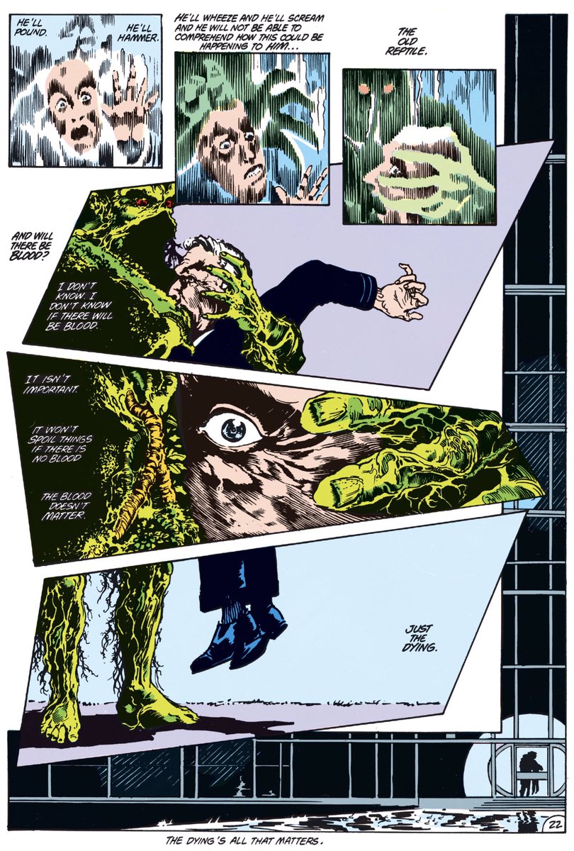 Finally, got-damn that is an outstanding circular story structure. Also, just realized I missed my chance to call Moore’s Swamp Thing prose “flowery” at the start of this thread. Damn.