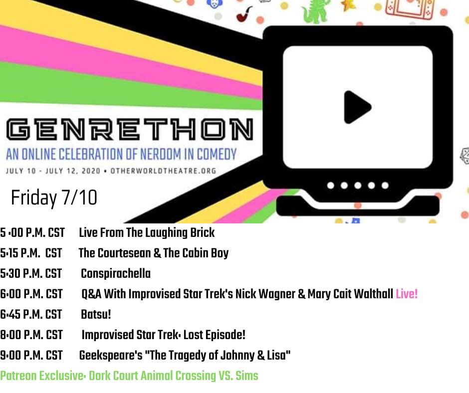 OtherworldThtre's tweet photo. #GENRETHON2020 is launched! Check out this amazing digital line-up include @ImprovisedDandD @improvstartrek @ImprovDandies @DungeonDrag @ImprovAusten @showthatshall AND MORE! Get your free tix at https://t.co/9PESFToTxt

#improv #comedy #festival https://t.co/8dW3uYGdT0