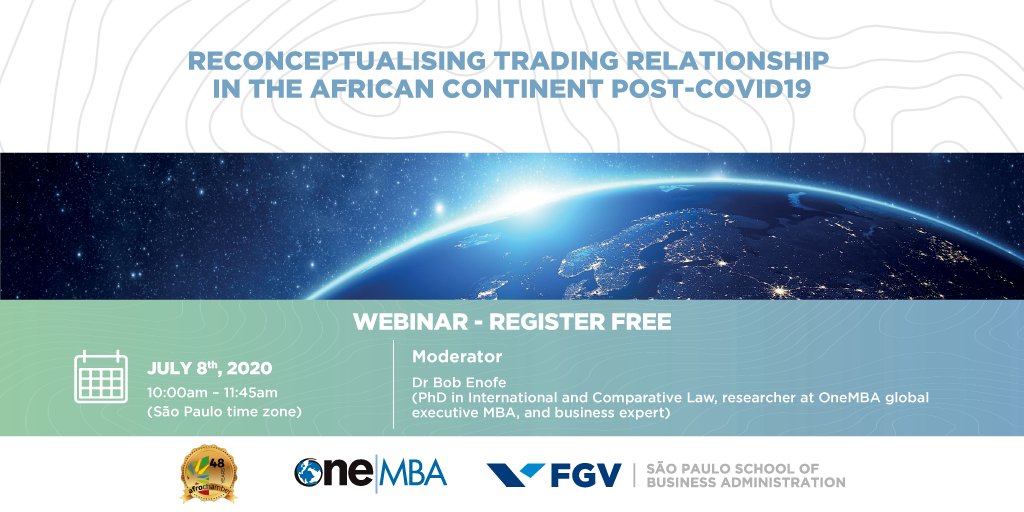 FGV's tweet photo. Junte-se à FGV EAESP e ao AfroChamber para falar sobre o potencial de investimentos empresariais sustentáveis e o relacionamento comercial no continente africano pós-pandemia. O webinar será ministrado em inglês. Participe: https://t.co/dDHqXJWpm1 #OneMBA #FGV https://t.co/YRx815agte