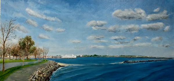 Number 5 of nearly 50 paintings from my Gold Coast of Connecticut series covering seascapes of #FairfieldCounty. 'Crossing the Sound' from Seaside Park in #BridgeportCT . jasonpritchardart.com/thegoldcoast?p…