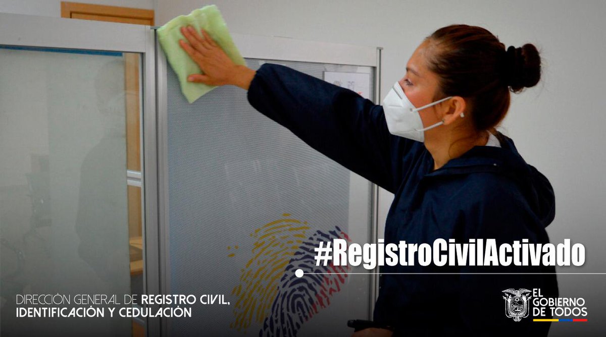 MontenegroGoldi's tweet photo. .@RegistroCivilec ha tomado las medidas pertinentes de protección e higiene para precautelar la salud y seguridad de nuestros usurarios y funcionarios dentro de las agencias habilitadas.  #RegistroCivilActivado https://t.co/JgrdiSaB2g