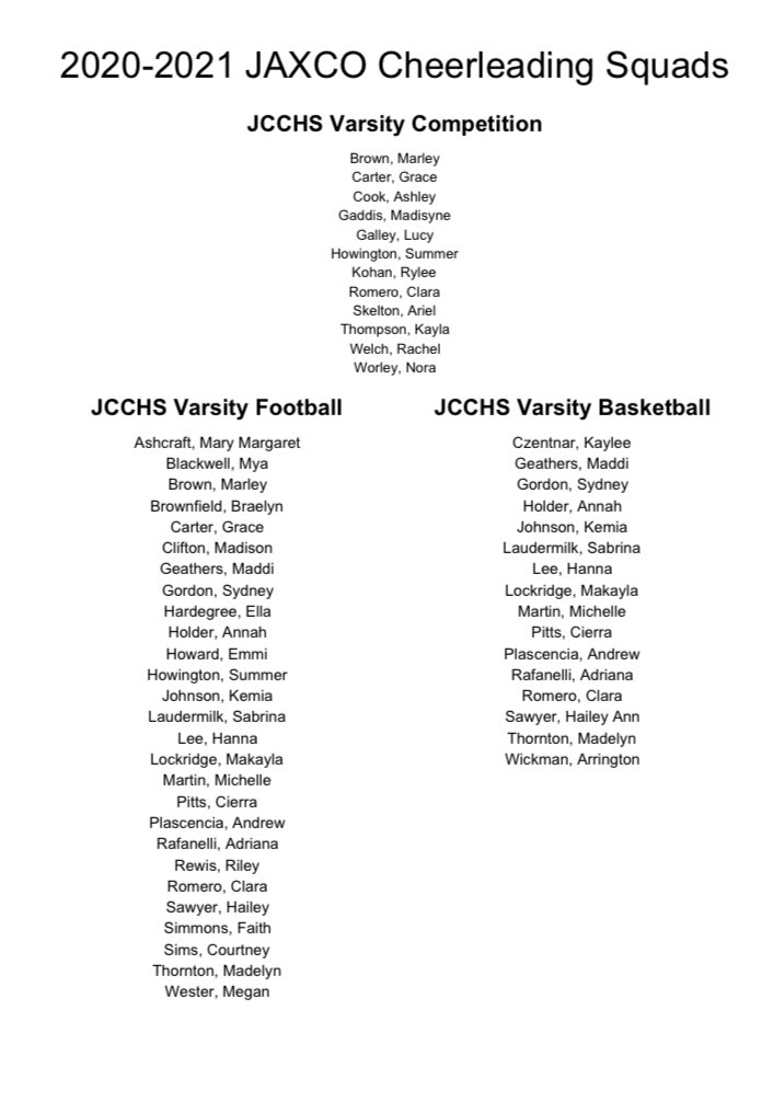 JCCHSCompCheer's tweet photo. Congrats to the newest JAXCO cheerleaders! 🎉 https://t.co/F3rgcevApE