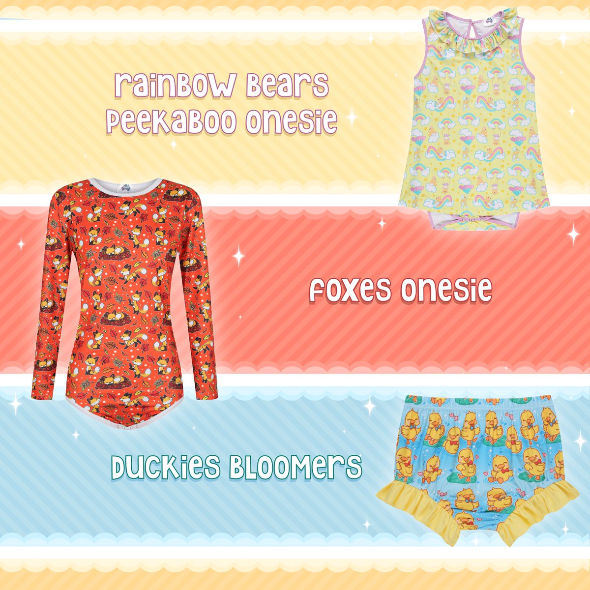 jennibellarella 🐻 Rainbow Bears Peekaboo Onesie 🌈 🎨 Designed  By: JenniBellaRella 🦊 Foxes Long Sleeve Onesie 🍂 🎨 Designed By:  Teeny__Kitty / TK's Corner 🦆 Duckies Bloomers 💦 🎨