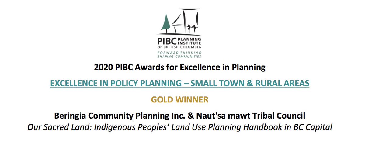 _PIBC's tweet photo. Congratulations to #PIBC2020 Gold winners for Policy Planning (Rural Areas) Beringia Community Planning, Naut'sa mawt Tribal Council with Indigenous Advisory Committee on creating the award-winning First Nations Community Land Use Planning (LUP) Handbook: https://t.co/vTp9fJssXh https://t.co/vXzt8vAC4I