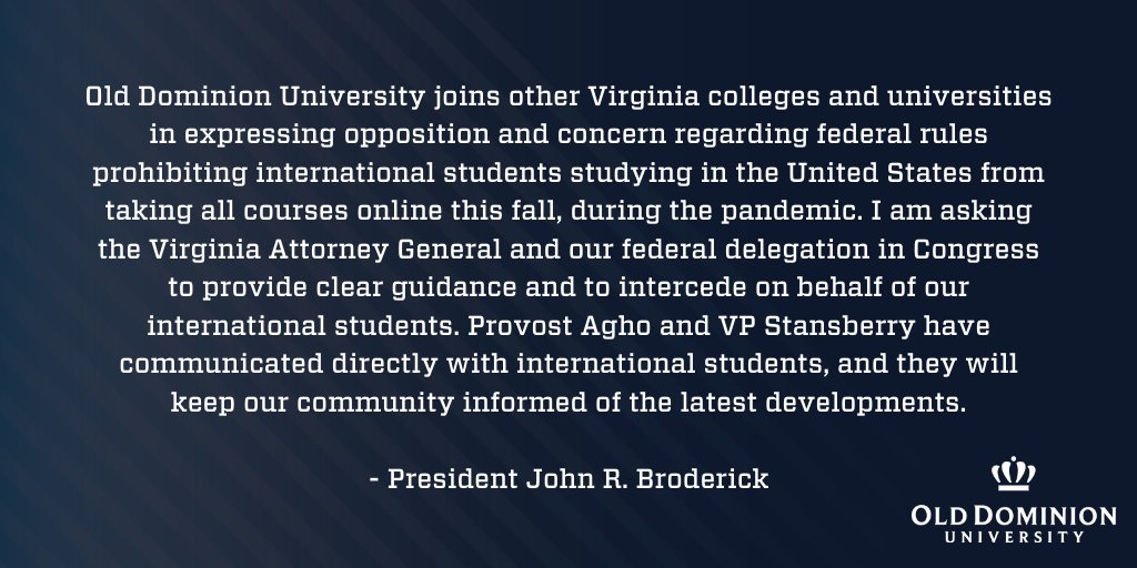 ODU's tweet photo. A Message from President John R. Broderick #ODU https://t.co/sR2kj6xGbB