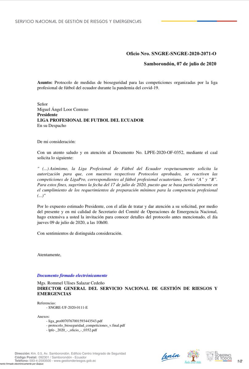 RommelSalazarCe's tweet photo. En atención a la solicitud enviada por la @LigaProEC se ha procedido a invitar para el día jueves 9 de julio a las 10:00 a su Presidente @miguelloor https://t.co/LNtRREs879