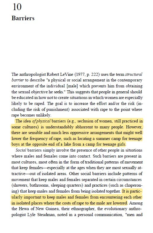 Dalam buku ini (2000), pengarang menyatakan bahawa idea pengasingan lelaki & wanita mungkin dilihat sebagai praktis yang jijik, namun ia adalah amalan yang "sensible"