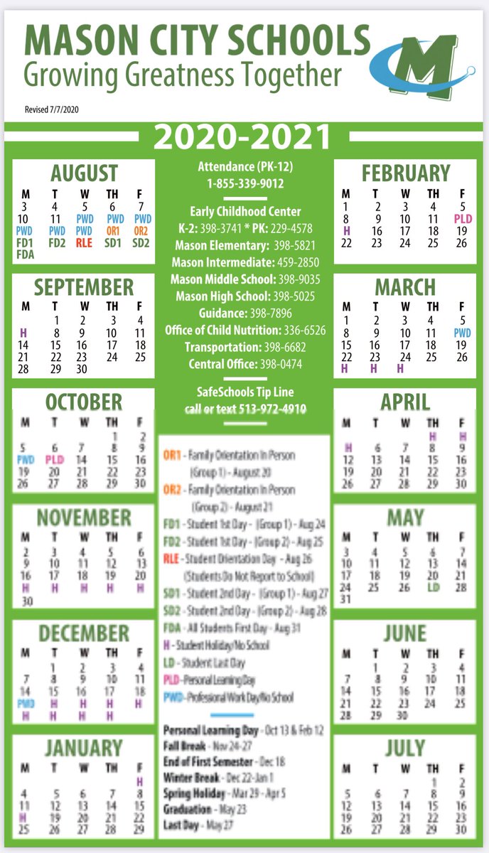 mason calendar 2021 Mason City Schools On Twitter During Tonight S Board Of Education Meeting Cooperlearns Shared The Return To School Plan And The School Board Approved A New Staggered School Start Schedule To Allow For mason calendar 2021