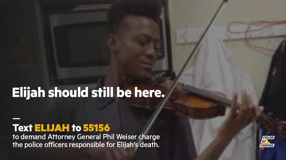ColorOfChange's tweet photo. 1 year since #ElijahMcClain’s life was stolen by Aurora County police officers.

13 days since Attorney General @pweiser was appointed to oversee the investigation into Elijah’s death.

4 days since Officer Rosenblatt was caught mocking Elijah’s tragic death with fellow officers. https://t.co/UJ9YSSnY2w