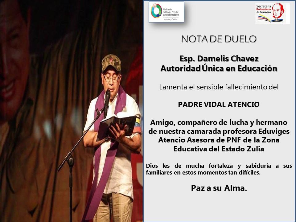 Adios en Dolor Mayor a nuestro humilde representante de la Teología de la liberación Padre Vidal Atencio! @omarprietogob <a href="/DamelisChavez/">@DamelisChavezPSUV</a> <a href="/EducacionZEZ/">Educación Zulia</a>