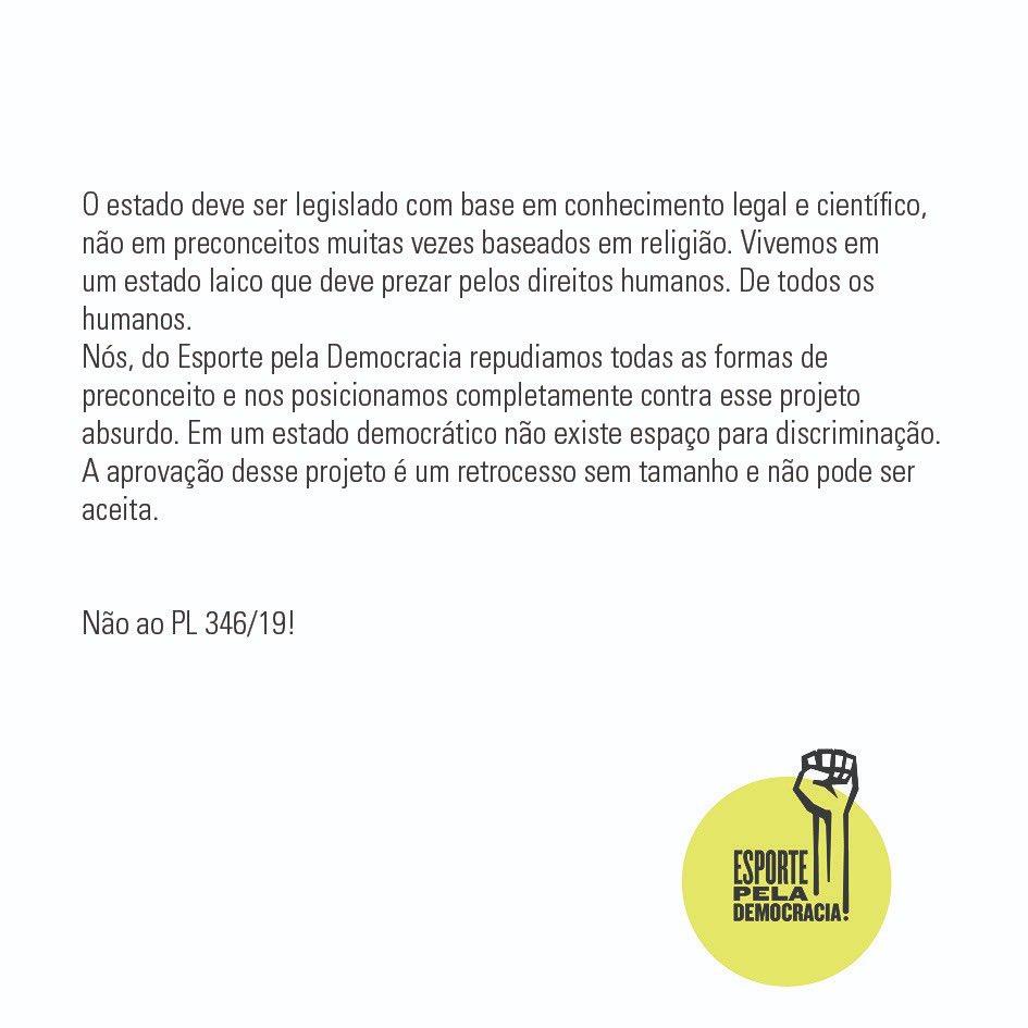 esp_democracia's tweet photo. Somos contra a transfobia. Somos contra a PL 346/19.

#EsportePelaDemocracia https://t.co/6gWCGvPLBG
