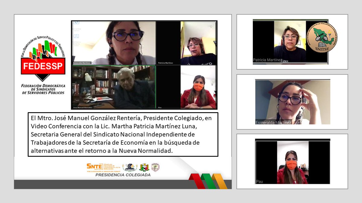 FedesspN's tweet photo. @FEDESSP
En Video Conferencia el Mtro. José Manuel González Rentería, Presidente Colegiado, y el Área Jurídica con la compañera Martha Patricia Martínez Luna, Secretaria General del #SNITSE
#NuevaNormalidad #Coronavirus #COVID19 🦠
👉Si puedes #QuedateEnCasa #7deJulio https://t.co/1iJxL1Dy16