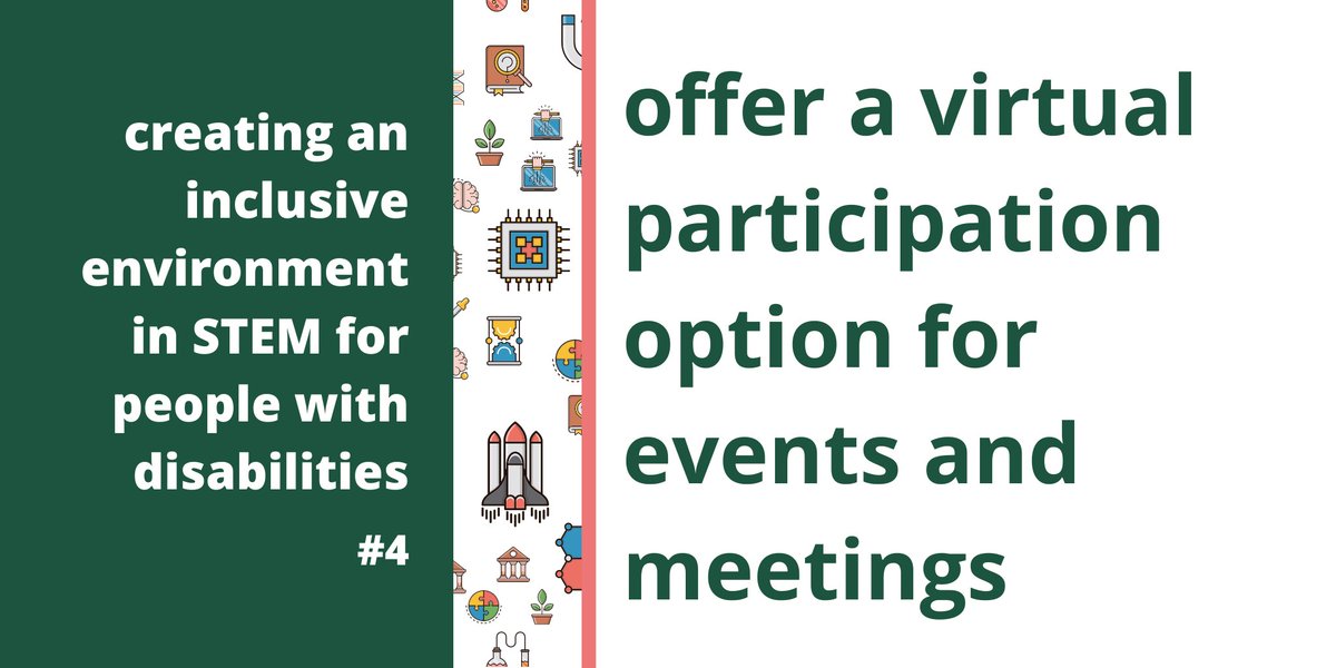 Disabled people miss out on events & meetings for many reasons: inaccessible rooms, long events without breaks, the cost & complications of travel. In addition to addressing the  #accessibility, or lack thereof, of the events themselves, also offer virtual participation.