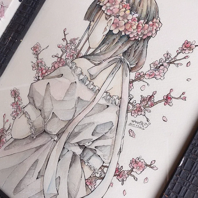 今月大阪で開催予定の展示会
「さくらの花言葉」に出す展示作品2つと
物販用のミニ原画たち! 