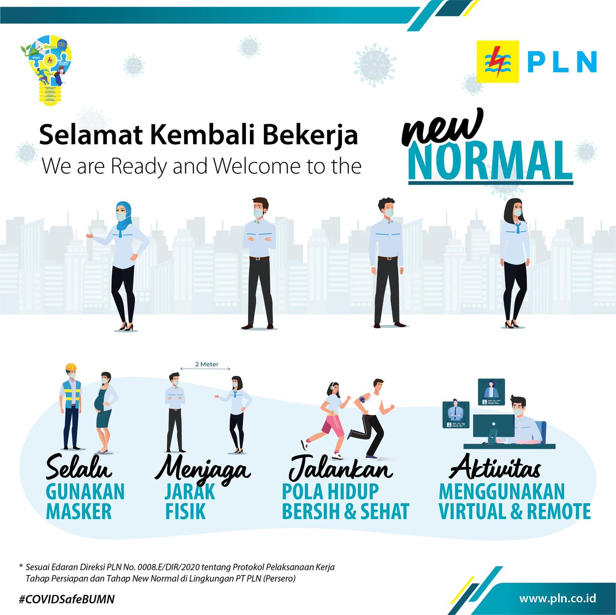 _pln_id's tweet photo. Semangat Pagi, Electrizen!
Ayo sambut New Normal dengan suka cita dan tetap jaga kesehatan ya..
Selamat kembali bekerja di kantor!
#NewNormalNewOptimism
#COVIDSafeBUMN
#PLNRangers
#PowerBeyondGenerations https://t.co/k26ugAVssv