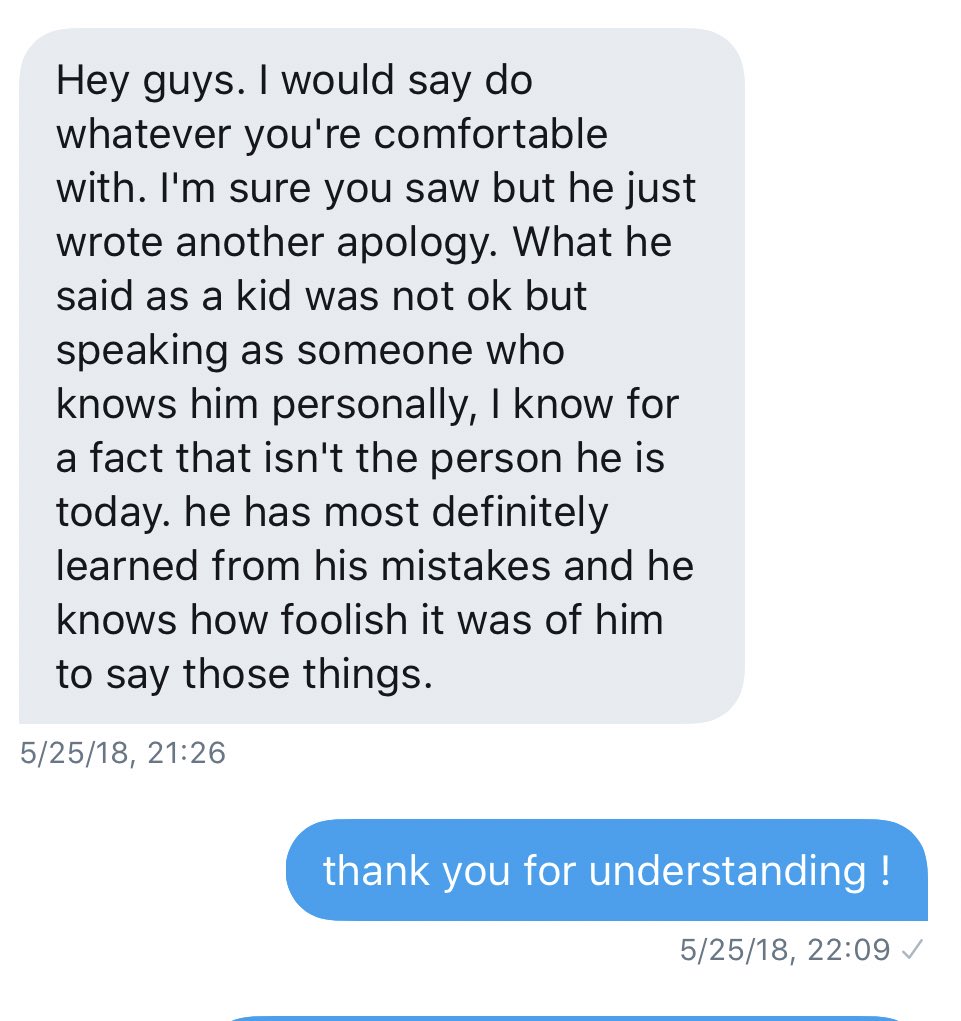 he unfollowed me, sjai, and irlua through the group account for calling him out for it. i don't have the actual screenshots from when he did it because i was in the middle of getting over a very hard time but we ended up dming the label member ab it & here was the response.