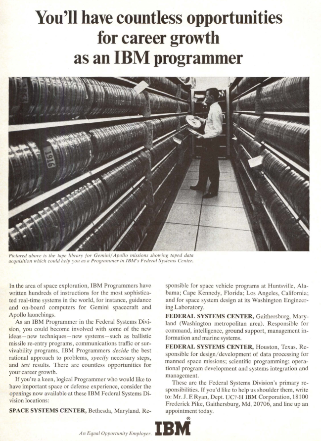 IBM career ad: we can place you in one of our available slots in our huge library of programmers!