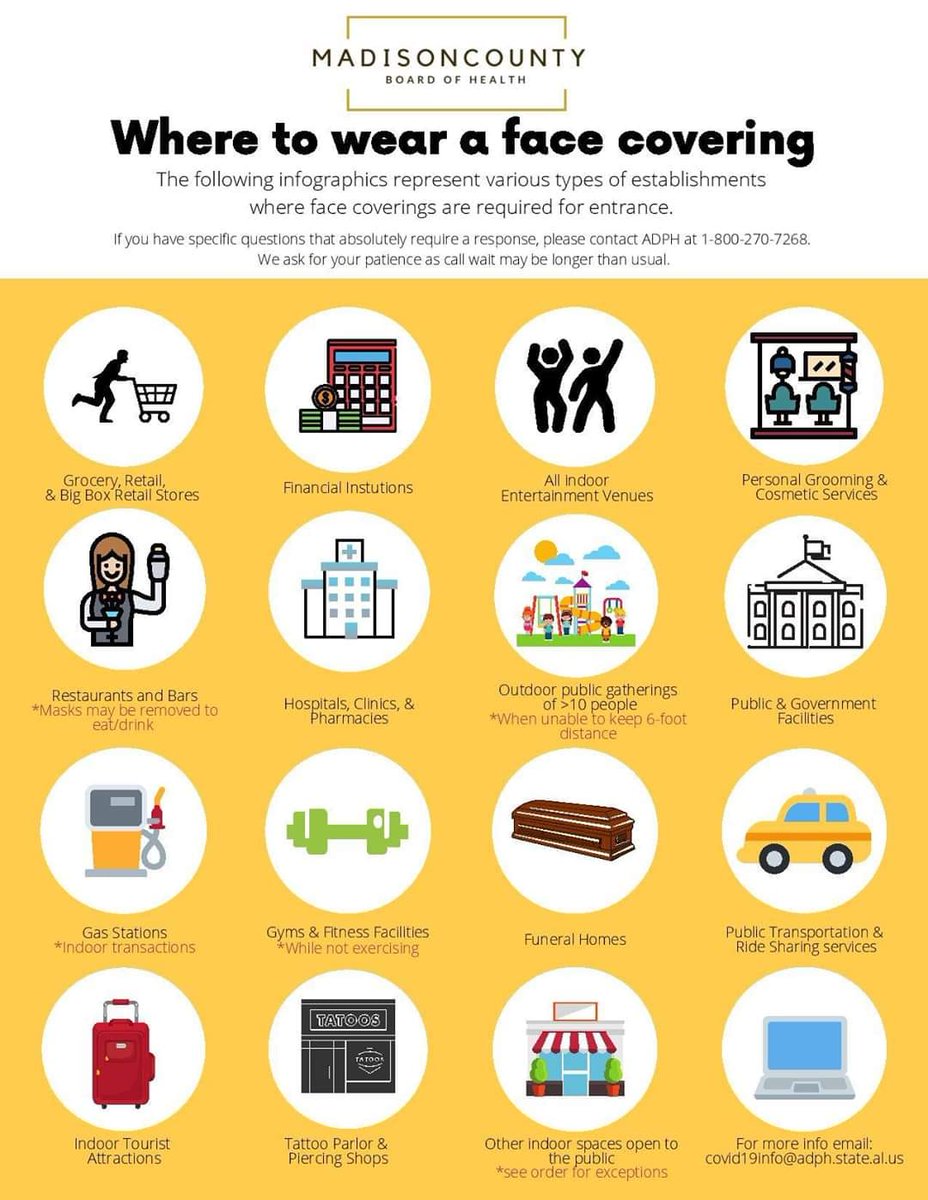 DowntownHSV's tweet photo. Don't forget! Beginning at 5:00 pm today, face coverings will be required in Madison County! Read more about the order at https://t.co/TuxHoOEcZf.

Tag your favorite place to get locally made masks! https://t.co/pU6gUk0Oh9