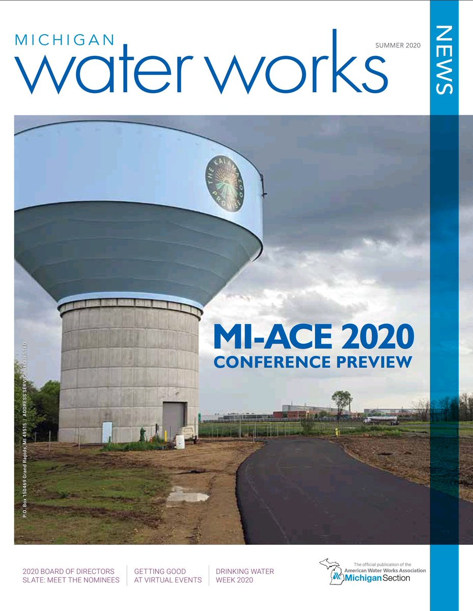 AaronDavPE's tweet photo. Hey @KalamazooCity...your new water tower made the cover of the summer issue of @MichiganAwwa  Water Works News ...can't blame them, it sure is a pretty piece of critical infrastructure. https://t.co/QAy4E94OnP