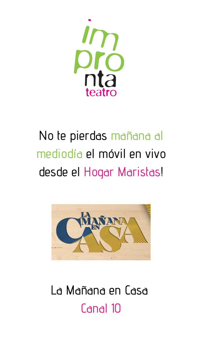 improntaimpro's tweet photo. No te pierdas mañana el móvil en vivo hablando de La Oficina del Tiempo y las acciones a las cuales será donado el dinero recaudado! @lamananaencasa 
.
#impro #teatroonline #teatrouruguay #improvisacion https://t.co/l3eJ2nLcql