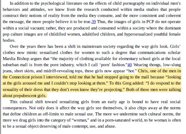 Dalam buku Pornland (2011) ditulis oleh professor sosiologi (juga seorang feminis), pernah menemu ramah seorang perogol yang menyatakan bahawa pakaian wanita yang seksi boleh menggerakkan nafsu mereka.