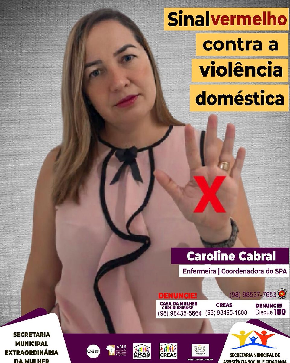 JCB_BRASIL's tweet photo. A SECRETARIA EXTRAORDINÁRIA DA MULHER DE CURURUPU ESTAR DE PARABÉNS PELA CAMPANHA: Sinal Vermelho Contra a Violência Doméstica.
Eu Digo Não! E você??

Vale apena conferir.
Compartilhem!
https://t.co/sJwKezos1m https://t.co/KWJhqMvNkH