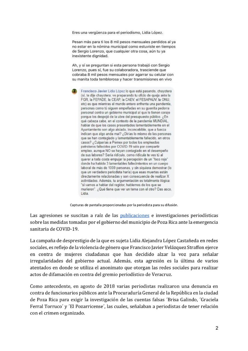 prensacimac's tweet photo. 🔴 Condenamos la campaña de desprestigio y violencia de género, a través de redes sociales en contra de Lidia Alejandra López Castañeda. Exigimos al gobierno de #Veracruz pronunciarse a favor de garantizar el ejercicio periodístico y el derecho a la información. https://t.co/iG5yDt4l9P