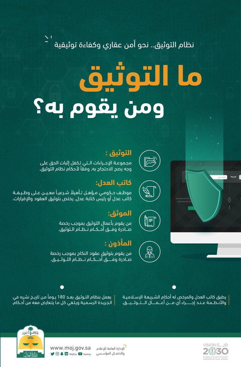 وزارة العدل A Twitter ما التوثيق ومن يقوم به نظام التوثيق