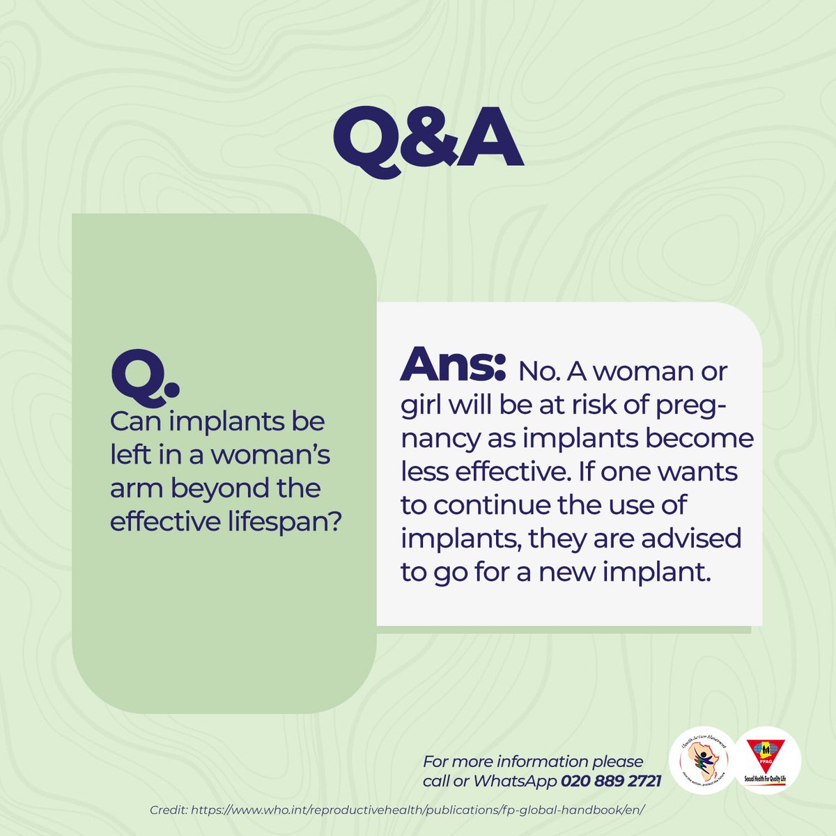 PPAGGhana's tweet image. Leaving the implant beyond the effective lifespan exposes the woman to high risk of pregnancy. 

The woman or girl can go for a new implant if she wants to stay on the family planning method.

#KnowYourFPMethods #SexualHealth4qualityLife