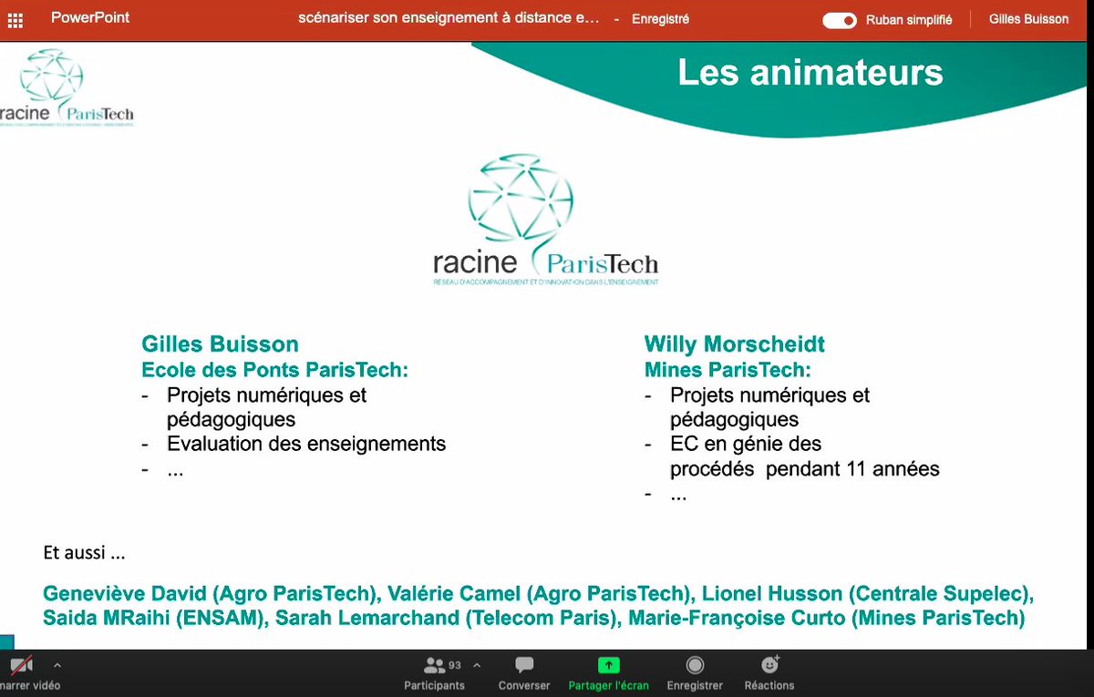 Démarrage de l’atelier à distance organisé par le réseau Racine <a href="/ParisTech_News/">ParisTech</a> Scénariser son enseignement à distance ou hybride. Plus de 100 enseignants attendus