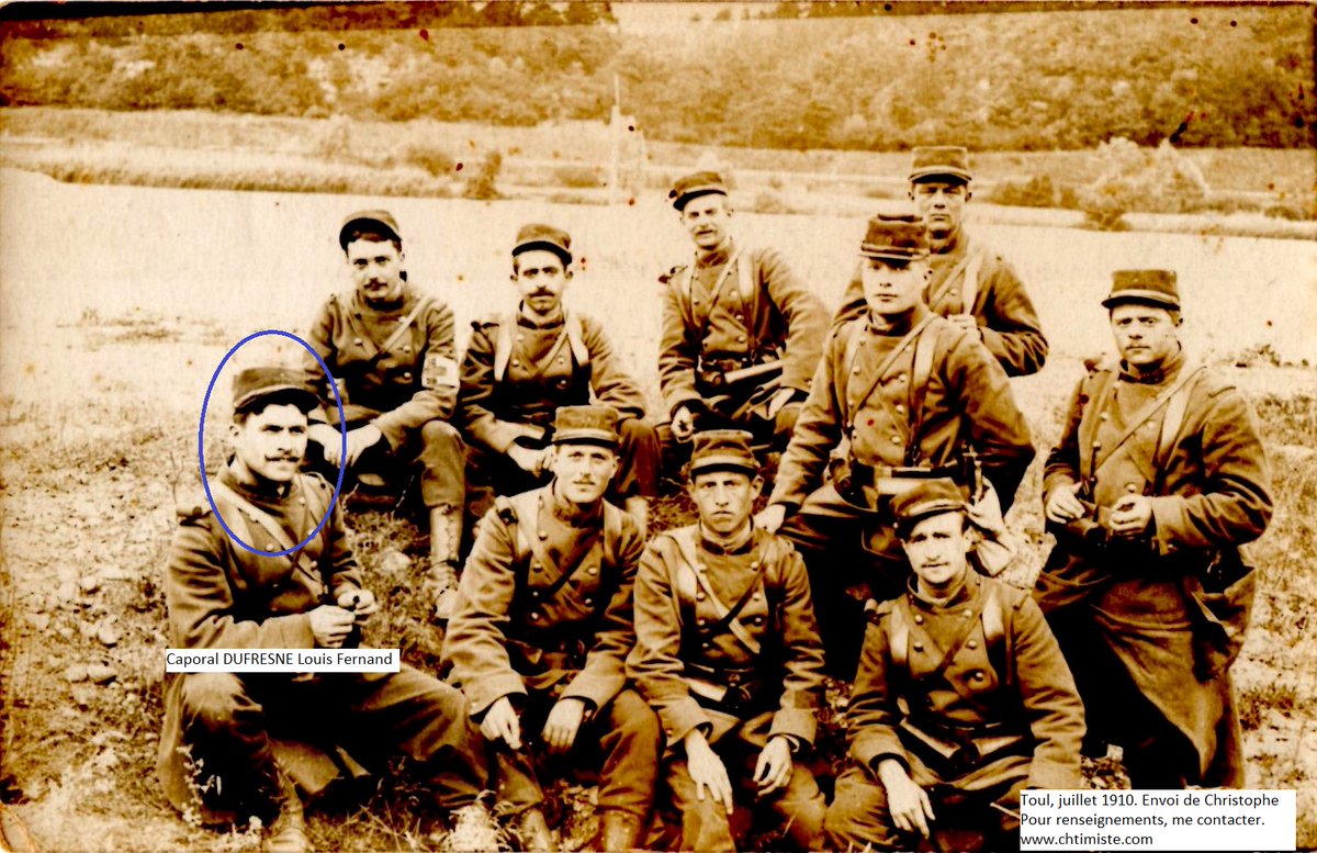 Le_Chtimiste's tweet photo. Caporal DUFRESNE Louis Fernand  -  Classe 1909 - Mort pour la France le 07/04/1915 au Bois de Mort Mare (54) - La photo est datée du 07/1910, avec indication " 79e régiment d'infanterie 14e compagnie   Toul" - Merci à Christophe -  #Chtimiste #Infanterie19141918 #79eRI https://t.co/Z0l9Cy5ImR
