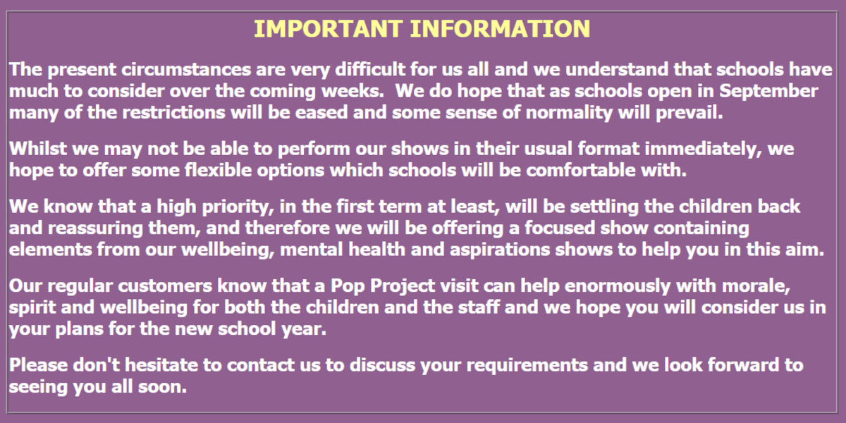 popproject's tweet photo. More details on our proposals for the Autumn Term : https://t.co/dZXuSP30GV