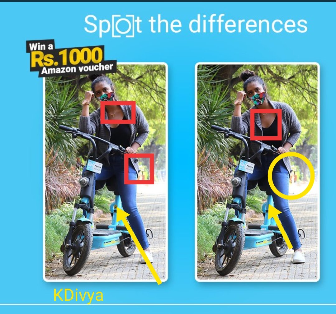KDivya18740584's tweet photo. @YuluBike 1. Necklace Pendant in Missing in Second Pic
2. Button Missing in second pic
3. Sticker of Yulu Missing  in second pic

#Yulu #SpotTheDiffrence @YuluBike 

Join
@chilled_Sup 
@mysterioussu 
@RubyAga9339 
@FiveFoot5 
@Ash__Ak 
@gouravlz 
@Sonika52507388 https://t.co/reG5TZM4dY