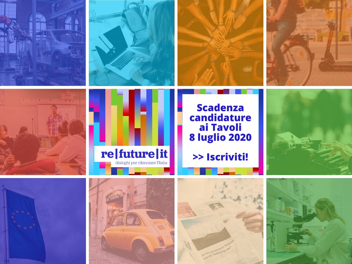 ReFutureIt's tweet photo. Online sul nostro sito #moderatori ed #esperti con i quali potrai confrontarti e discutere sulla visione dell'#Italia del 2030 per i 10 Tavoli che abbiamo scelto. Oggi #ultimogiorno per inviare la tua candidatura a #contributore.
https://t.co/CiseEQFd2E #refutureit https://t.co/ng2vaprXkm