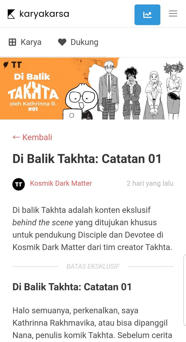 Teman2, kalau kalian langganan Kosmik Dark Matter di @karyakarsa_id dengan tier Disciple dan Devotee, kalian bisa baca tulisan2 di balik pembuatan #KomikTakhta juga lho! Di Catatan 1, saya nulis soal merancang karakter Waru di komik Takhta :) sedikit sneak peeknya ?