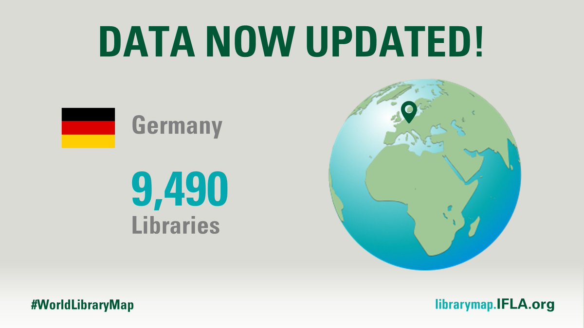 IFLA's tweet image. Fresh #LibraryData for #Libraries in #Germany 🇩🇪 is now available in the @IFLA_LibraryMap. 
Thank you, the #DeutscheBibliotheksstatistik of the @hbz_NRW for this contribution!
Check this #data and much more at: bit.ly/2HcySNf #WorldLibraryMap