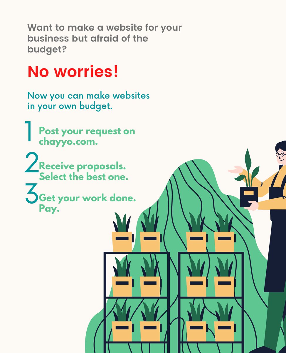 chayyodotcom's tweet photo. Are you searching for the freelancers IT experts, but afraid of the cost?
Simple Steps
Step 1 : Register in our website https://t.co/t2UuzqSxl0
Step 2 :- Add a request and freelancers will send you various proposals 
Step 3:- Select best proposals and start the work and Pay. https://t.co/PGZQrrcE3G