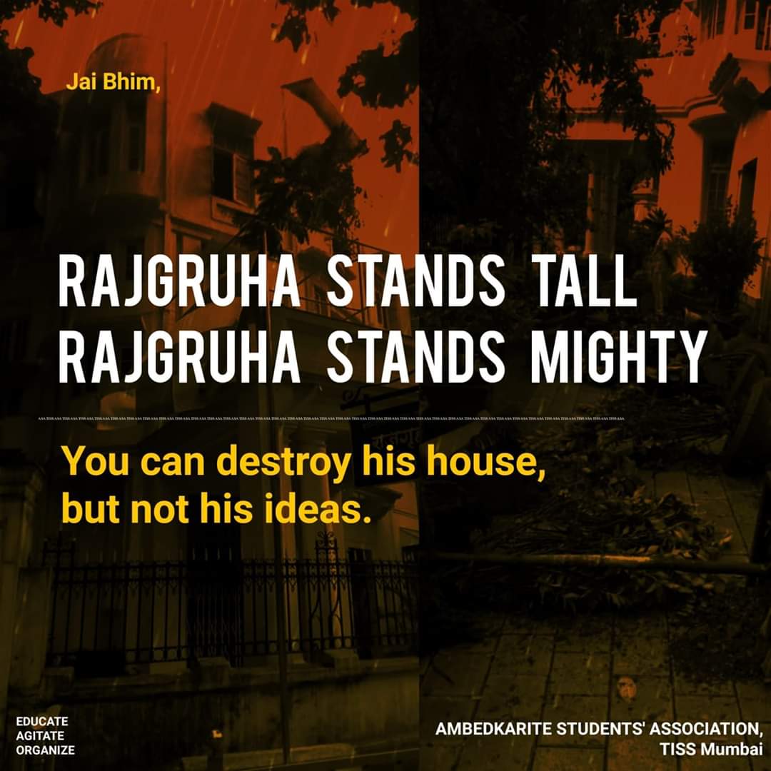 asa_tiss's tweet photo. RAJGRUHA is not mere the structure of bricks, it's abode of millions of hearts.
Ambedkarite Student's Association, TISS Mumbai condemns this insensitive act and demand for the strict action against the culprits at the earliest.
#RajgruhaStandsTall
#ASATISS https://t.co/JbAbp3IKzM