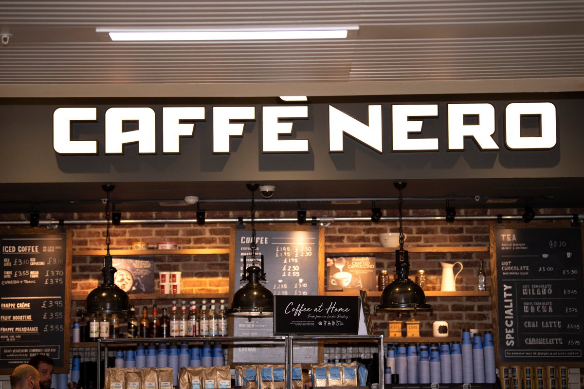 | Coffee is coming! Caffe Nero (at Gate 7) will re-open tomorrow, Thurs 9 July.Open 0700 – 1800 everyday.New measures include floor vinyls, a one-way system, screens at tills, and a collection area to minimise contact where possible.