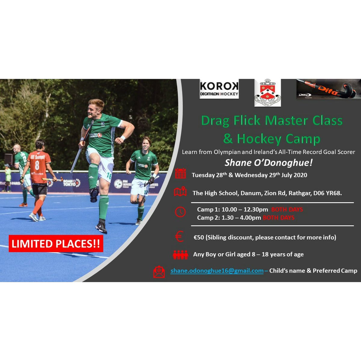 Shane O'Donoghue is running camps later this month! Check out the details below