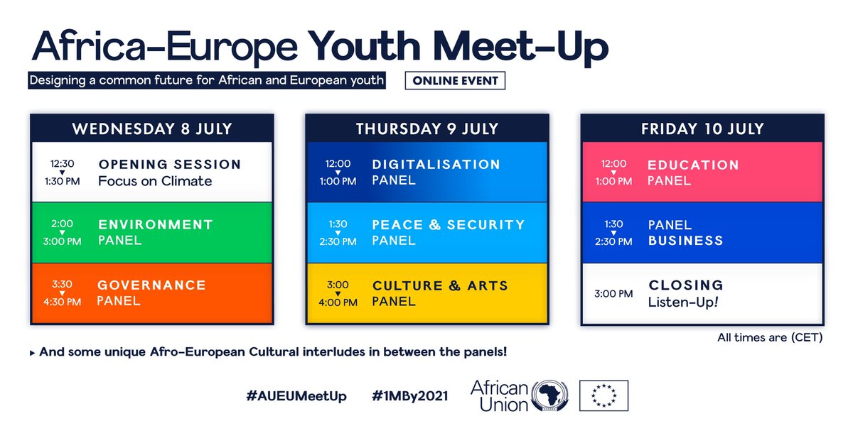 Tune in today 12:30 CET to the opening of the #AUEUMeetUp with @JuttaUrpilainen + listen to African,European & diaspora youth exchange ideas & solutions to tackle global challenges & to strengthen the partnership between both continents. #AUEUMeetUp #AUEU #eu #au #aueuyouthhub