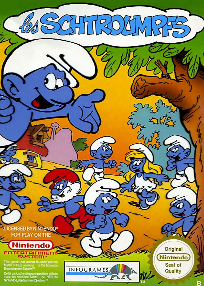 La_Bulle_BD's tweet photo. #Infogrammes a adapté beaucoup de héros de la #BD franco - belge et donc forcement les #SCHTROUMPFS de #Peyo.
Ici vous voyez la jacquette du jeux #NES. https://t.co/jrXNOorWrS