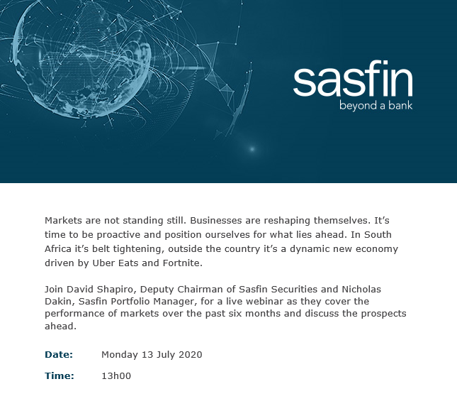 I will be giving a live webinar with @davidshapiro61 next Monday, 13 July 2020.

We will be discussing the performance of markets over the past six months and the prospects ahead.

Please register here: zoom.us/webinar/regist…