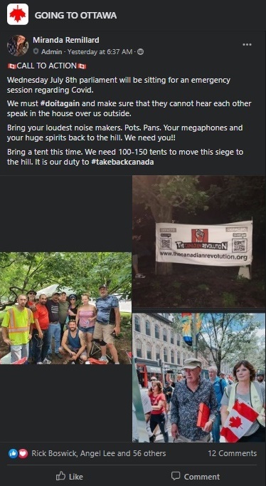 So to stick it to the media, some of the organizers called on their members to protest on Parliament Hill again on July 8. They want 10,000+ (which didn't happen originally) as well as 100s of tents to be set up on the site for a siege to remove the government. 2/9