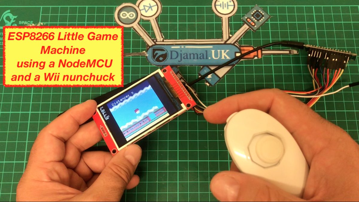 DjamalUK's tweet photo. ESP8266 Little Game Machine using a NodeMCU and a Wii nunchuck https://t.co/p8KHUotyil
#Arduino #esp8266 #IoT #game_engine
@Espressif @tindie @hackadayio @Hacksterio
@oshpark @MicrochipMakes @ESP8266COM @ESP8266 @esp8266couk @esp8266ru @trackerj123 @ARDUINOyESP8266 @esp8266 https://t.co/3ZtdiSrz5Z